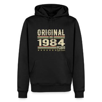 Original 1984 - Cadeau D’anniversaire Rétro 1984 - Sweat à capuche Premium bio Homme - noir - Devant - Nico (187cm)