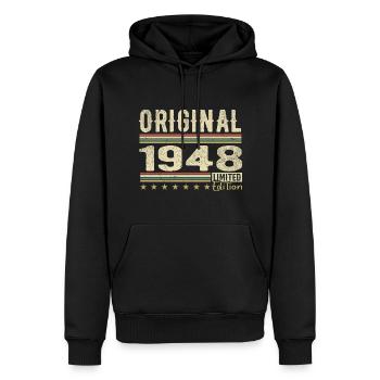 Original 1948 - Cadeau D’anniversaire Rétro 1948 - Sweat à capuche Premium bio Homme - noir - Devant - Nico (187cm)