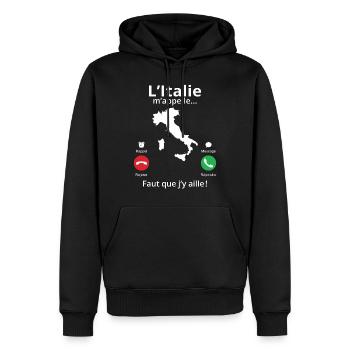 L'italie m'appelle faut que j'y aille! - Sweat à capuche Premium bio Homme - noir - Devant - Nico (187cm)