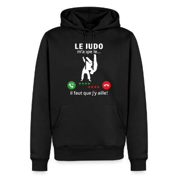 Le judo m'appelle il faut que j'y aille - Sweat à capuche Premium bio Homme - noir - Devant - Nico (187cm)