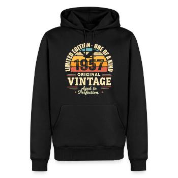 Cadeau Anniversaire 1957 Millésime 1957 Rétro 1957 - Sweat à capuche Premium bio Homme - noir - Devant - Nico (187cm)