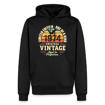 Cadeau Anniversaire 1974 Millésime 1974 Rétro 1974 - Sweat à capuche Premium bio Homme - noir - Devant - Nico (187cm)