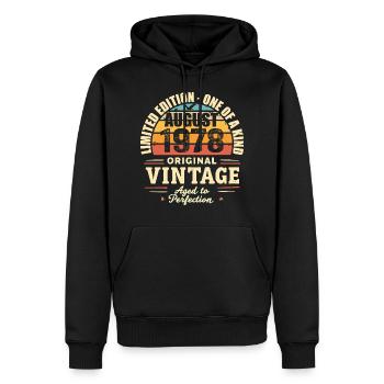 Août 1978 Anniversaire Août 1978 - August 1978 - Sweat à capuche Premium bio Homme - noir - Devant - Nico (187cm)