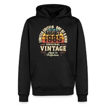 Août 1985 Anniversaire Août 1985 - August 1985 - Sweat à capuche Premium bio Homme - noir - Devant - Nico (187cm)