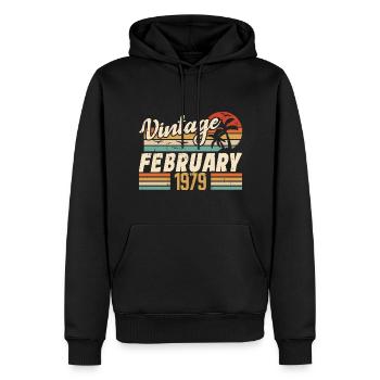 Millésime Né Février 1979 Cadeau 45e Anniversaire - Sweat à capuche Premium bio Homme - noir - Devant - Nico (187cm)
