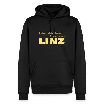 Therapie LINZ - Männer Premium Bio Hoodie - Schwarz - Vorne - Nico (187cm)