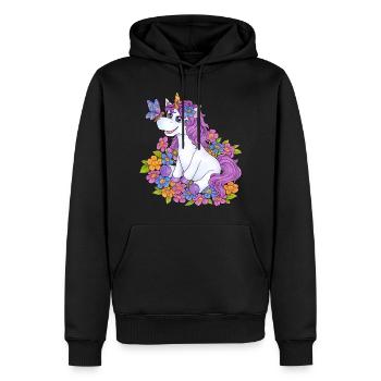 Niedliches Einhorn mit Schmetterling und Blumen - Männer Premium Bio Hoodie - Schwarz - Vorne - Nico (187cm)