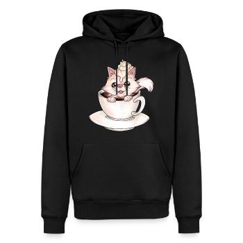 Catpuccino für Katzen und Kaffeeliebhaber Wortwitz - Männer Premium Bio Hoodie - Schwarz - Vorne - Nico (187cm)