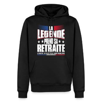 La Légende Prend Sa Retraite - Retraite cadeau - Sweat à capuche Premium bio Homme - noir - Devant - Nico (187cm)