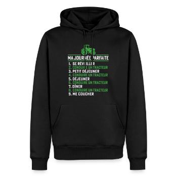 Ma journée parfaite conduire un tracteur - Sweat à capuche Premium bio Homme - noir - Devant - Nico (187cm)