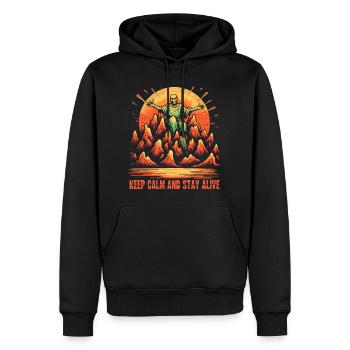 Restez calme et restez en vie - Sweat à capuche Premium bio Homme - noir - Devant - Nico (187cm)