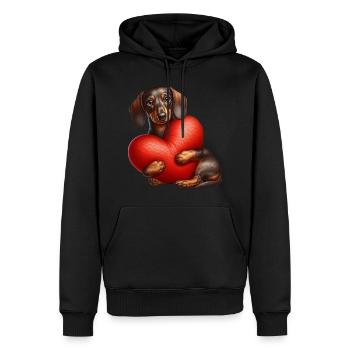 teckel étreignant un oreiller rouge - Sweat à capuche Premium bio Homme - noir - Devant - Nico (187cm)