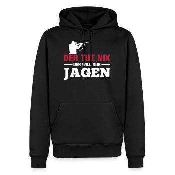 Jäger - der tut nix, der will nur jagen - Männer Premium Bio Hoodie - Schwarz - Vorne - Nico (187cm)