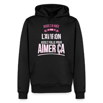 L'Aviron douée folle cadeau femme - Sweat à capuche Premium bio Homme - noir - Devant - Nico (187cm)