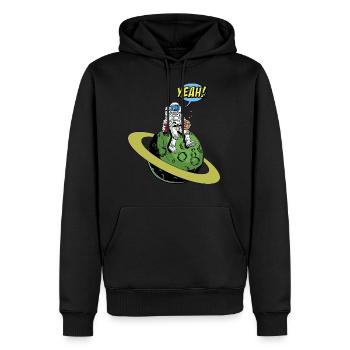 Astronaut auf Planet mit Raumanzug isst Popcorn - Männer Premium Bio Hoodie - Schwarz - Vorne - Nico (187cm)