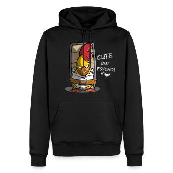 Cute but Psycho, Huhn in Zwangsjacke, Geschenkidee - Männer Premium Bio Hoodie - Schwarz - Vorne - Nico (187cm)
