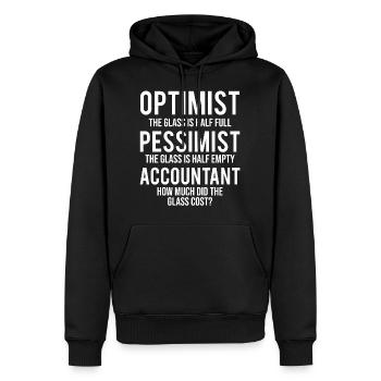 T-shirt Drôle Optimiste Pessimiste Comptable En Verre - Sweat à capuche Premium bio Homme - noir - Devant - Nico (187cm)