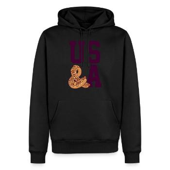 US & A - Männer Premium Bio Hoodie - Schwarz - Vorne - Nico (187cm)