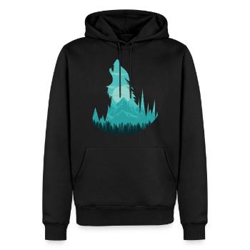 Loup hurlant à la pleine lune | Pack cadeau lune - Sweat à capuche Premium bio Homme - noir - Devant - Nico (187cm)