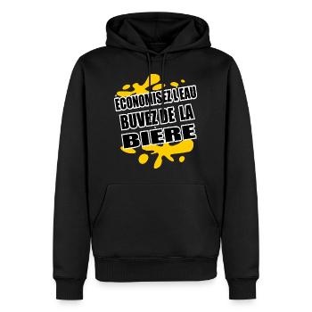 Bière Shirt • Buvez de la Bière • Jaune Cadeaux - Sweat à capuche Premium bio Homme - noir - Devant - Nico (187cm)
