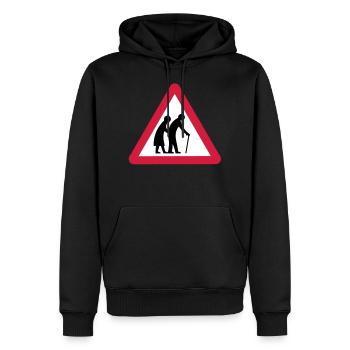 Vorsicht Old People Crossing Verkehrszeichen - Männer Premium Bio Hoodie - Schwarz - Vorne - Nico (187cm)