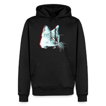 Chat 3D effet glitch illusion cadeau - Sweat à capuche Premium bio Homme - noir - Devant - Nico (187cm)