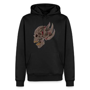 Cyberpunk Totenkopf | Tödliche Zukunft - Männer Premium Bio Hoodie - Schwarz - Vorne - Nico (187cm)