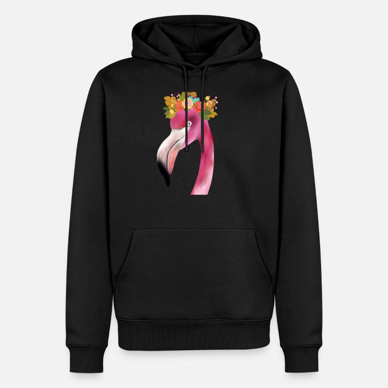Flamingo mit Kranz - Männer Premium Bio Hoodie - Schwarz