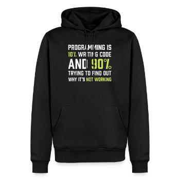 La programmation, c'est 10% d'écriture de code | Cadeau de programmeur - Sweat à capuche Premium bio Homme - noir - Devant - Nico (187cm)