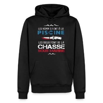 Les dieux font de la chasse sous marine Cadeau - Sweat à capuche Premium bio Homme - noir - Devant - Nico (187cm)