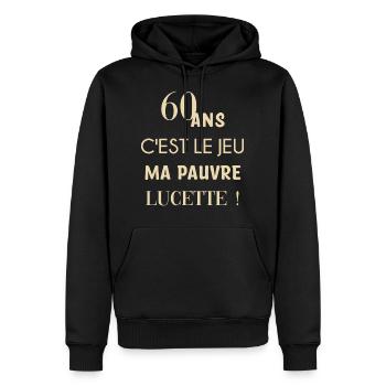 60 ans anniversaire - Sweat à capuche Premium bio Homme - noir - Devant - Nico (187cm)