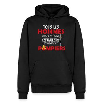 Pompier - Homme - Sapeur-Pompier - Cadeau - Rouge - Sweat à capuche Premium bio Homme - noir - Devant - Nico (187cm)
