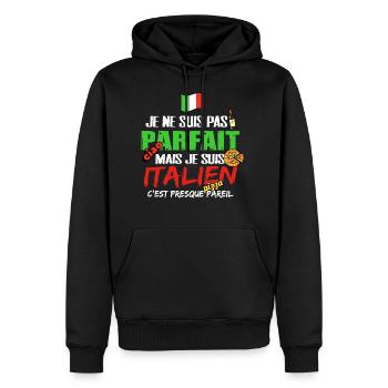 Italie cadeau drôle homme italien phrase drôle - Sweat à capuche Premium bio Homme - noir - Devant - Nico (187cm)