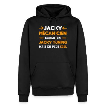 cadeau drôle Jacky Tuning mécanicien - Sweat à capuche Premium bio Homme - noir - Devant - Nico (187cm)
