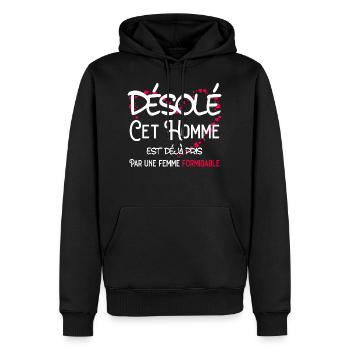 Homme Cadeau Couple Saint Valentin Humour Désolé - Sweat à capuche Premium bio Homme - noir - Devant - Nico (187cm)