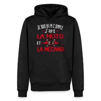 Moto, mécano. Cadeau homme mécanique motard - Sweat à capuche Premium bio Homme - noir - Devant - Nico (187cm)
