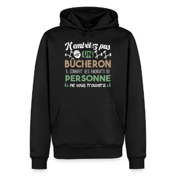 Bûcheron Bois Fête des Pères Humour Cadeau Papa - Sweat à capuche Premium bio Homme - noir - Devant - Nico (187cm)