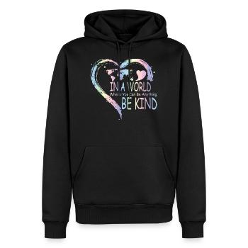 In a World Where You Can Be Anything Be Kind - Männer Premium Bio Hoodie - Schwarz - Vorne - Nico (187cm)