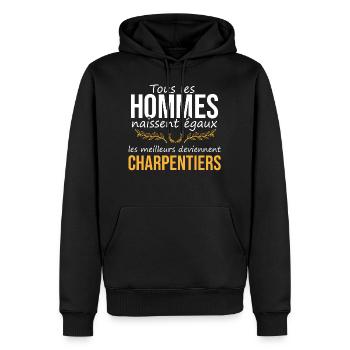 cadeau marrant homme charpentier métier ouvrier - Sweat à capuche Premium bio Homme - noir - Devant - Nico (187cm)