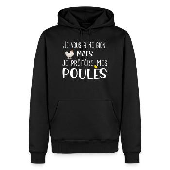 Poules poule poulailler ferme. Cadeau humour - Sweat à capuche Premium bio Homme - noir - Devant - Nico (187cm)