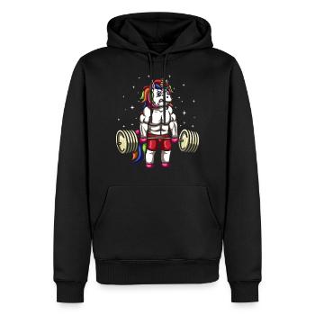 Licorne Haltérophile - Sweat à capuche Premium bio Homme - noir - Devant - Nico (187cm)