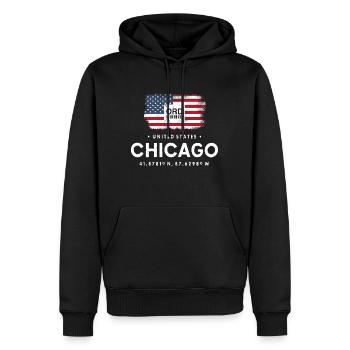 CHICAGO AIRPORT CODE ORD US DRAPEAU GEOTAG CADEAU - Sweat à capuche Premium bio Homme - noir - Devant - Nico (187cm)