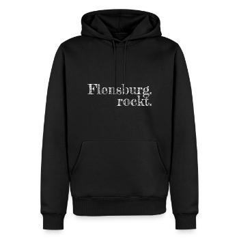 Flensburg rockt - Textdesign mit Stadtnamen - Männer Premium Bio Hoodie - Schwarz - Vorne - Nico (187cm)