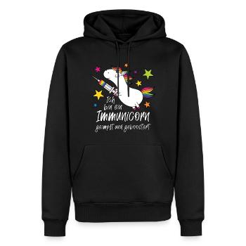 Einhorn Immunicorn geimpft und geboostert - Männer Premium Bio Hoodie - Schwarz - Vorne - Nico (187cm)