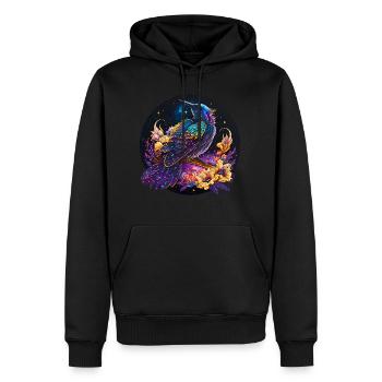 Nacht Vogel, Amsel, Nachtigall, Blumen, distressed - Männer Premium Bio Hoodie - Schwarz - Vorne - Nico (187cm)