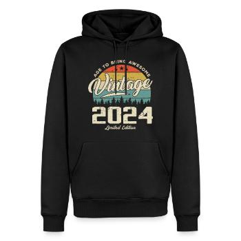 Vintage Cadeau Anniversaire Style Rétro 2024 - Sweat à capuche Premium bio Homme - noir - Devant - Nico (187cm)