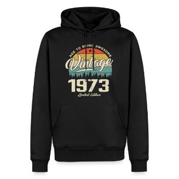 Vintage 1973 Cadeau Anniversaire Style Rétro 1973 - Sweat à capuche Premium bio Homme - noir - Devant - Nico (187cm)