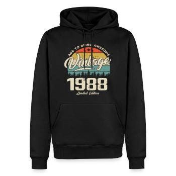 Vintage 1988 Cadeau Anniversaire Style Rétro 1988 - Sweat à capuche Premium bio Homme - noir - Devant - Nico (187cm)