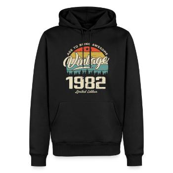 Jahrgang 1982 Retro-Stil Jubiläumsgeschenk 1982 - Männer Premium Bio Hoodie - Schwarz - Vorne - Nico (187cm)