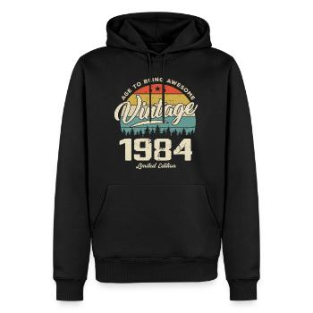 Vintage 1984 Cadeau Anniversaire Style Rétro 1984 - Sweat à capuche Premium bio Homme - noir - Devant - Nico (187cm)